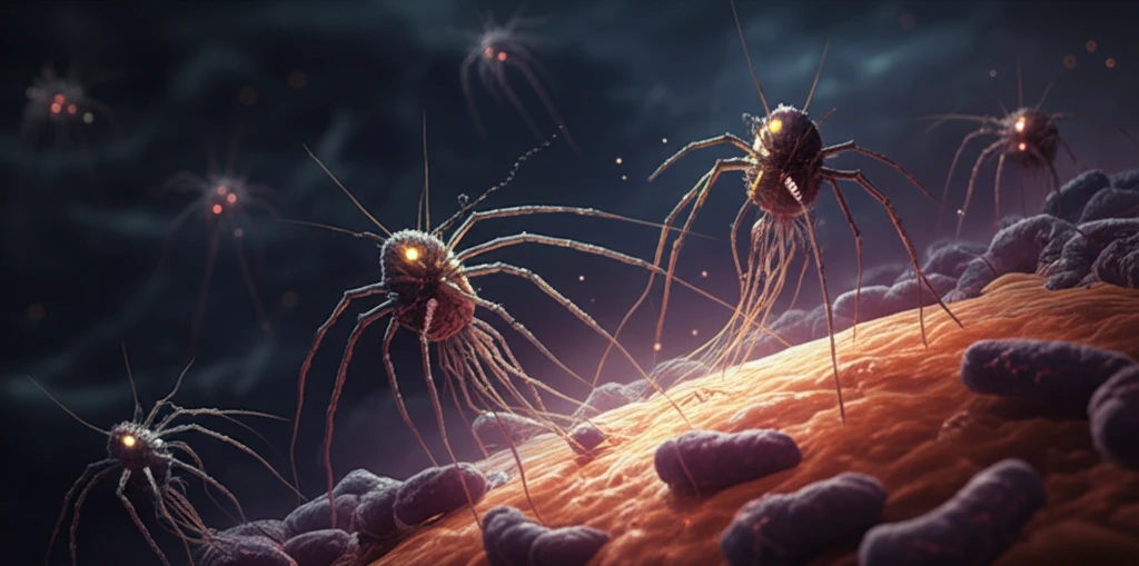 Bacteriophages attacking a bacterial cell