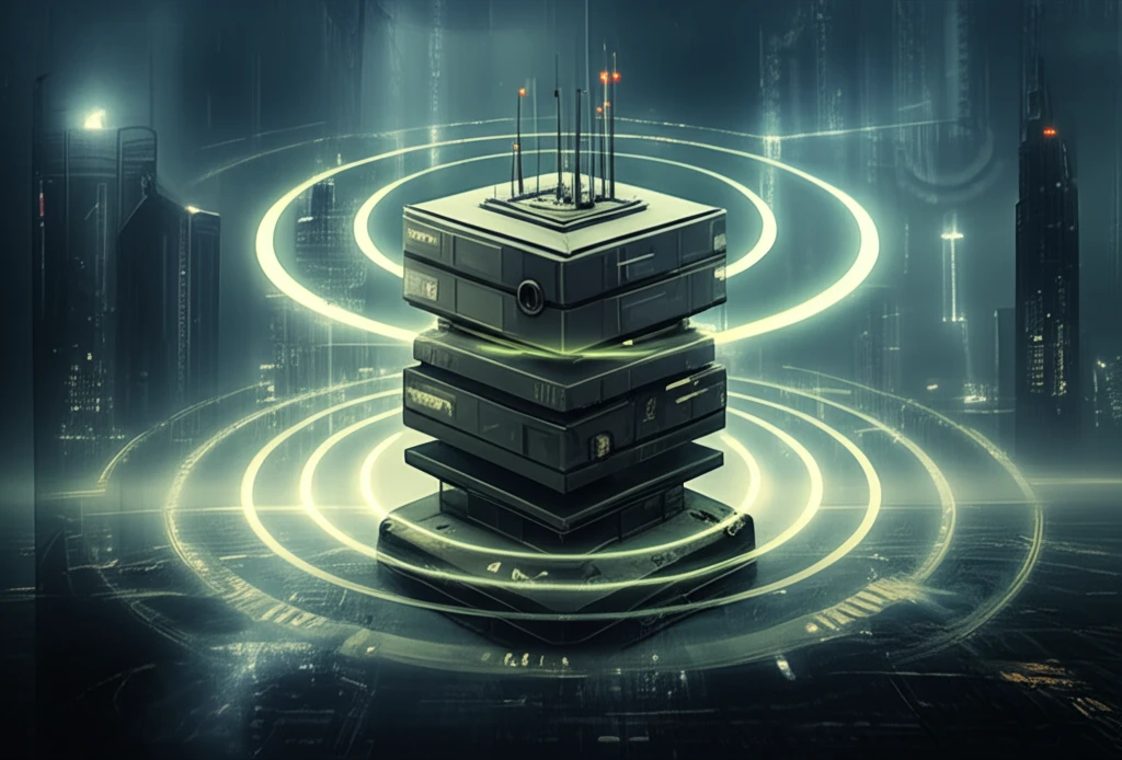 Futuristic stacked patch antenna emitting circular polarized waves.