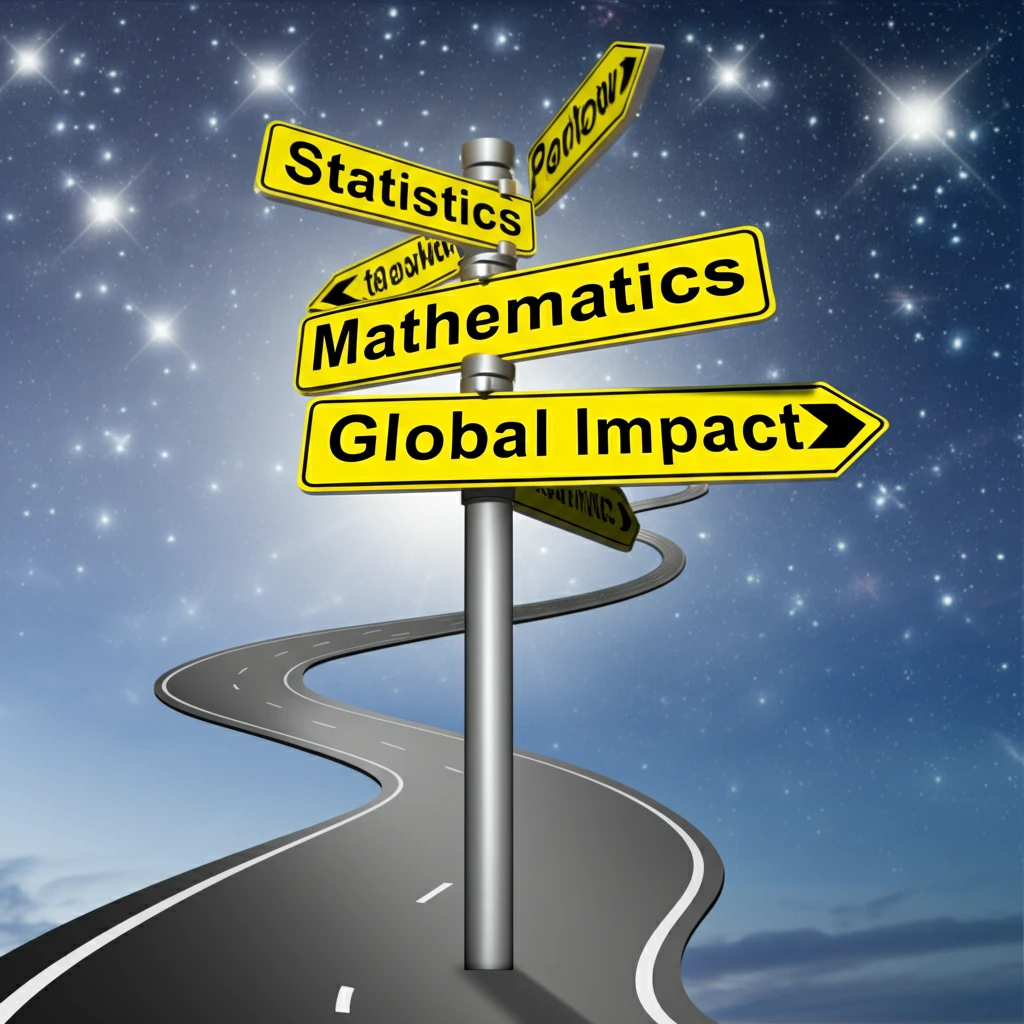 A winding road symbolizes a statistician's career path, lit by stars representing mentorship and chance encounters.