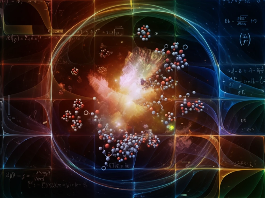 Abstract illustration of molecular collision with quantum mechanical elements