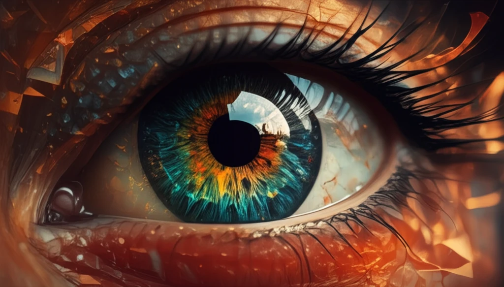 Detailed layers of eye illuminated by OCT technology.