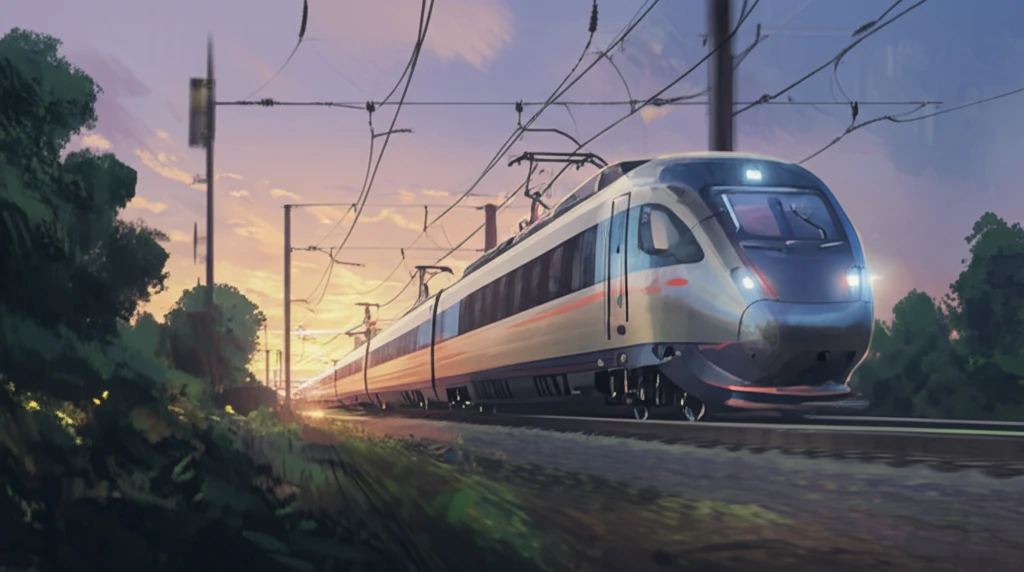 High-speed train pantograph connecting with overhead power line, symbolizing the essential link in electric rail transportation.