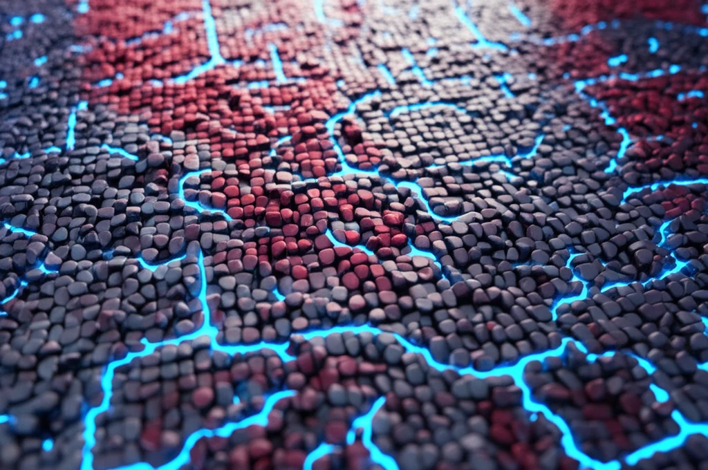 Microscopic magnetic domains shifting within an antiferromagnetic material.