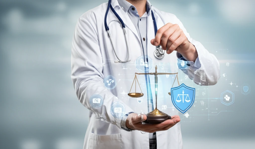 Conceptual illustration of healthcare legal balance