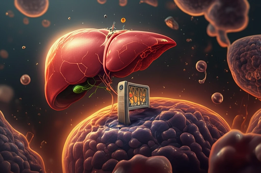 Illustration depicting FcyRIIb receptor regulating glucose and fat flow in a liver cell.
