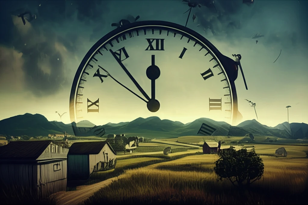 Diverse farms interconnected across time and landscapes, symbolizing sustainable agriculture.