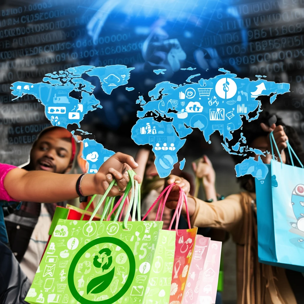 Diverse consumers making ethical shopping choices for global impact