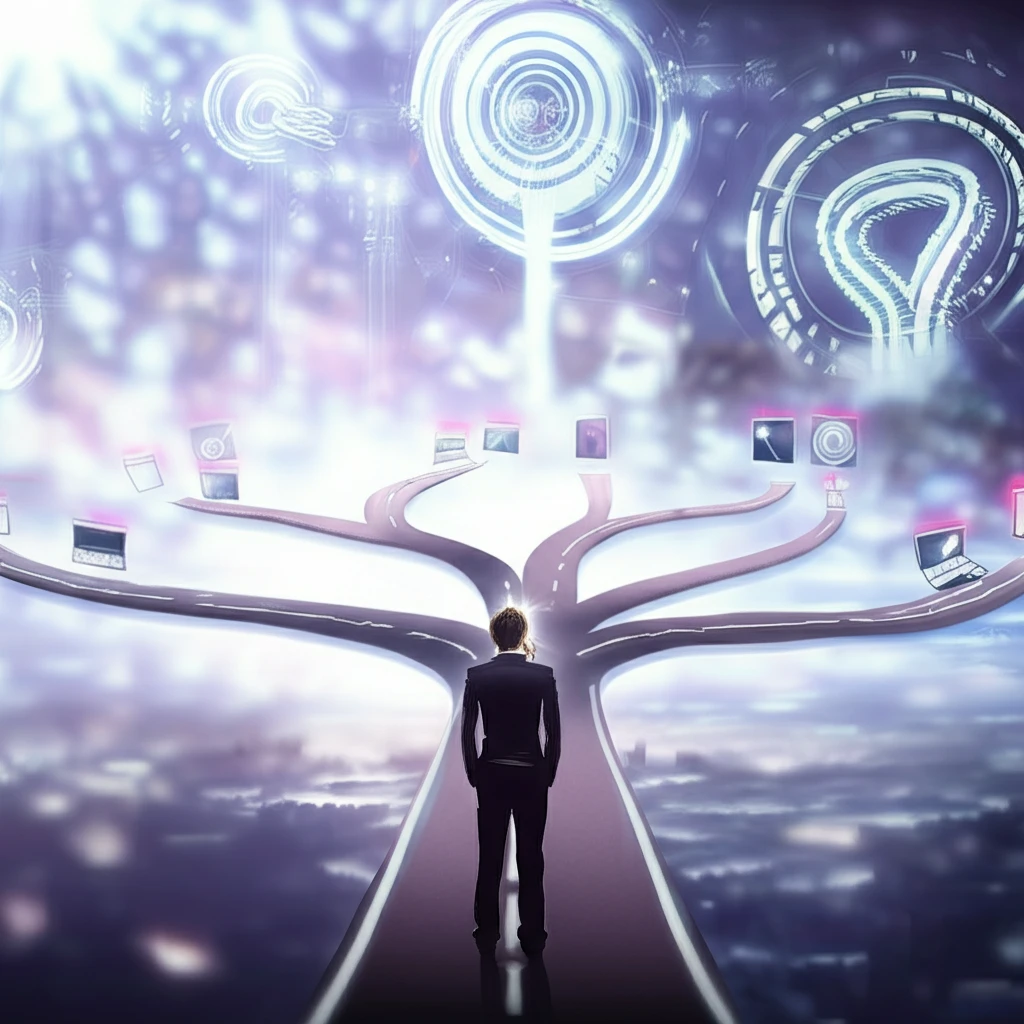 A person stands at a fork in the road, symbolizing complex decision-making aided by fuzzy logic.