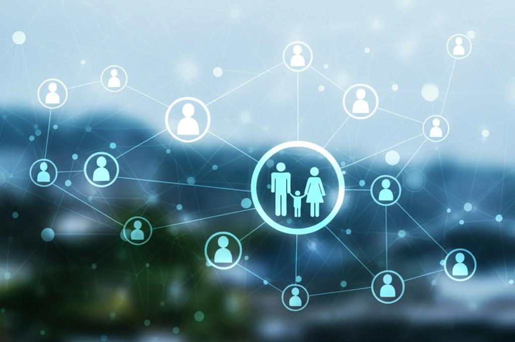 Digital illustration of an online support network for families affected by prostate cancer
