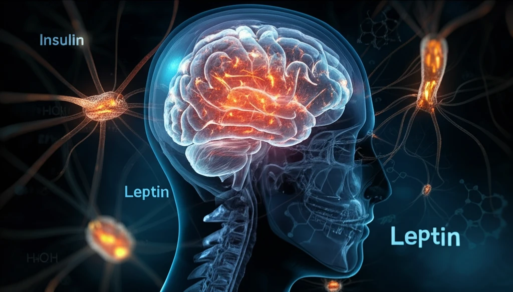 Brain interwoven with glowing mitochondria, representing energy and hormone balance.