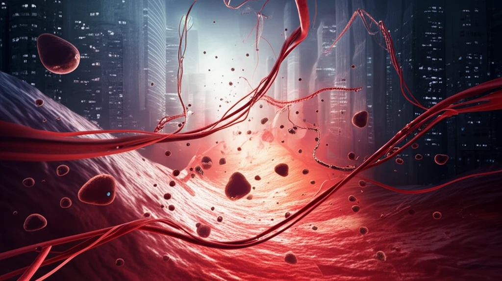 Futuristic cityscape with arteries, symbolizing the fight against heart disease.