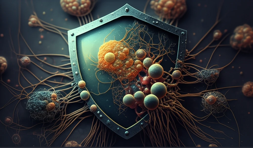 Bacterial colonies forming a defensive shield.