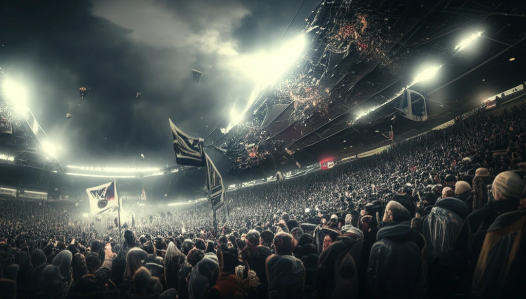 Football stadium with glowing energy waves representing fan emotions.