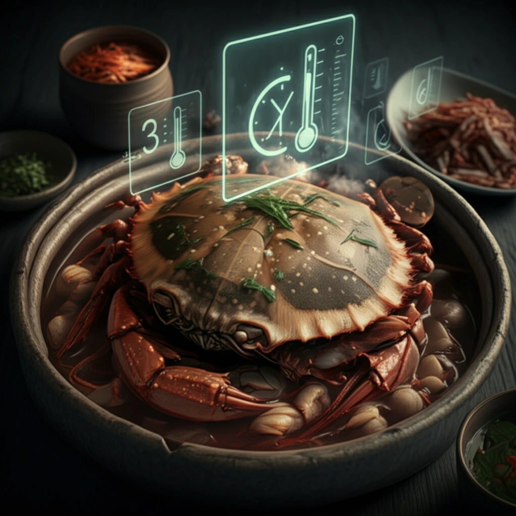 Ganjang-gejang dish with time-temperature indicators