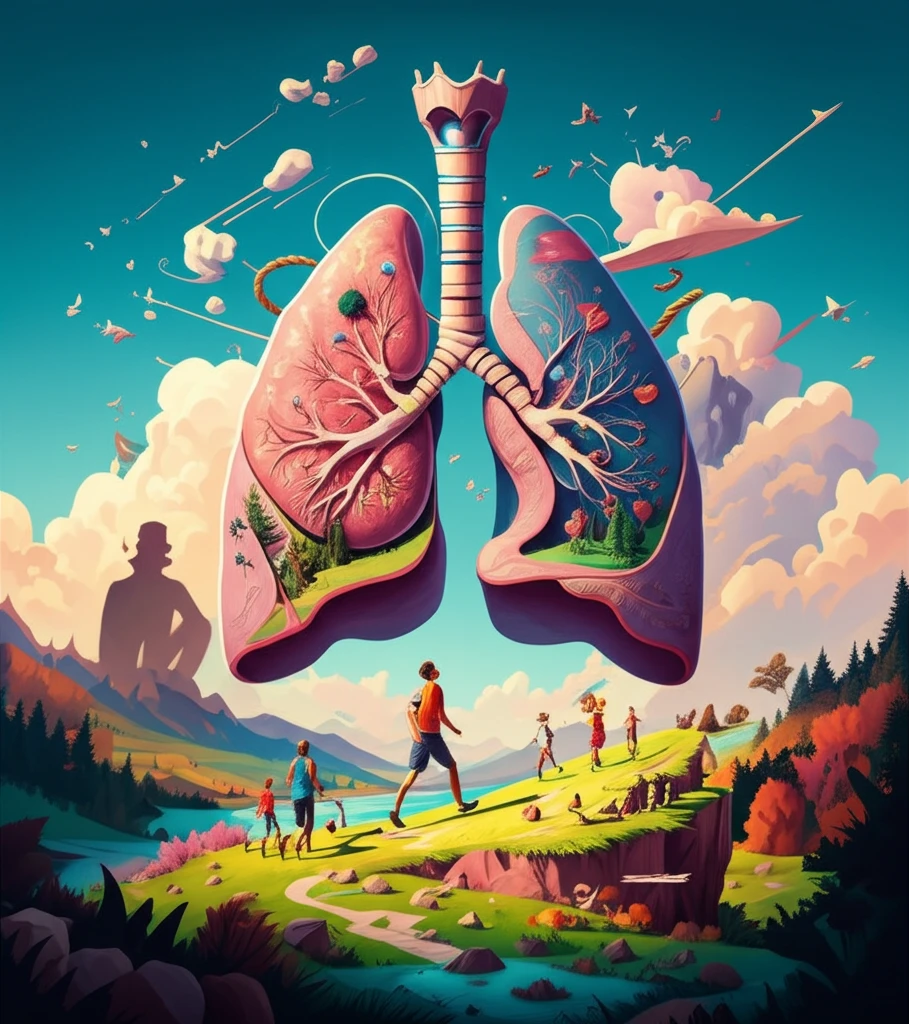 Conceptual image representing different COPD phenotypes, showing an active lung landscape contrasting with a sedentary shadow.
