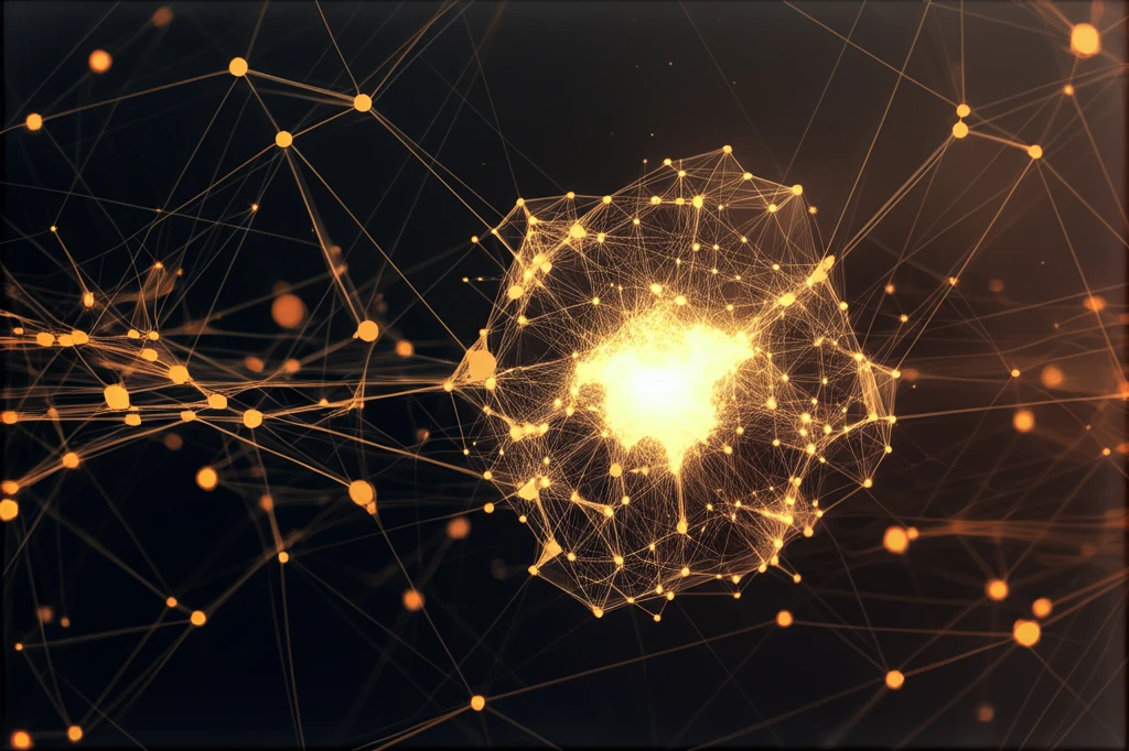 A digital illustration visualizing a network with a few highly connected nodes and many sparsely connected nodes.