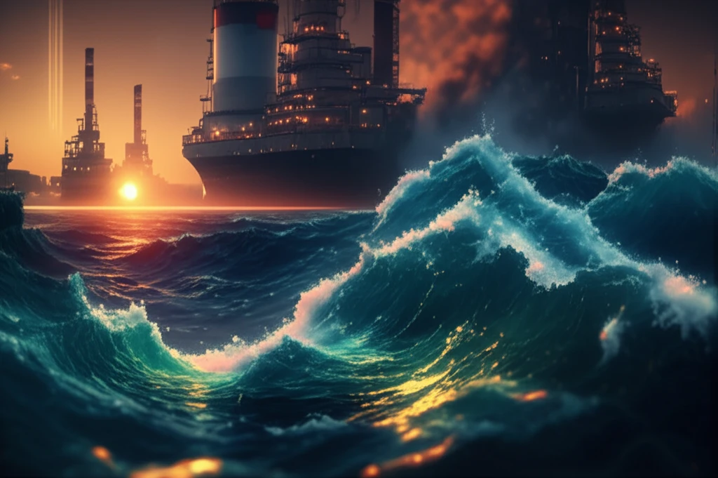 Swirling ocean current with temperature and salinity gradients.