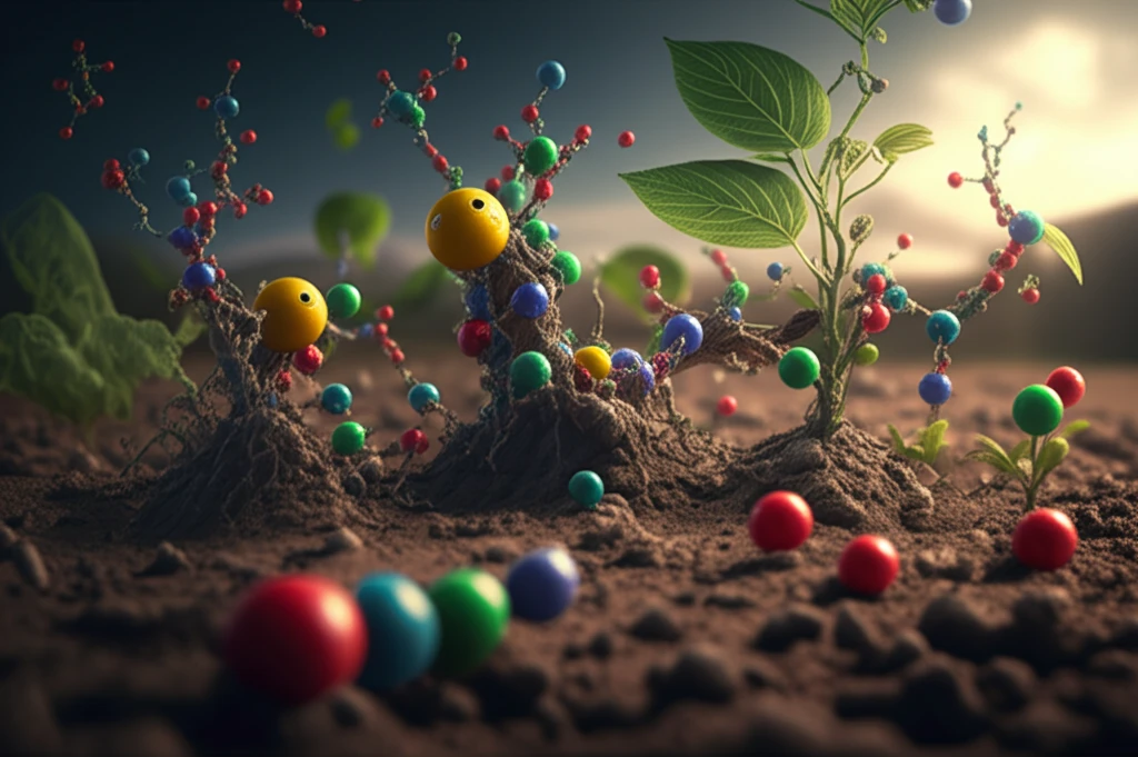 Illustration of pesticide degradation in soil.
