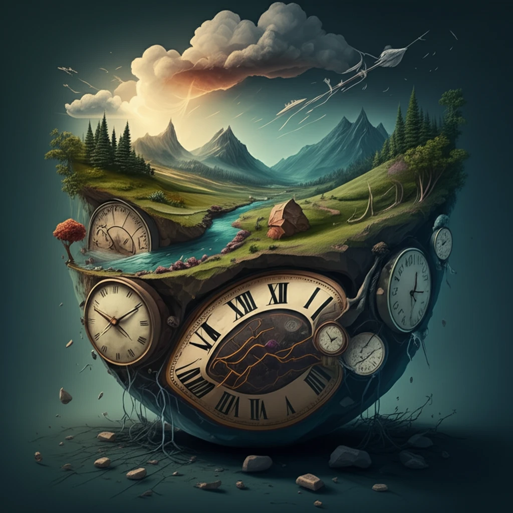 A surreal illustration of layered earth showcasing landscape evolution.