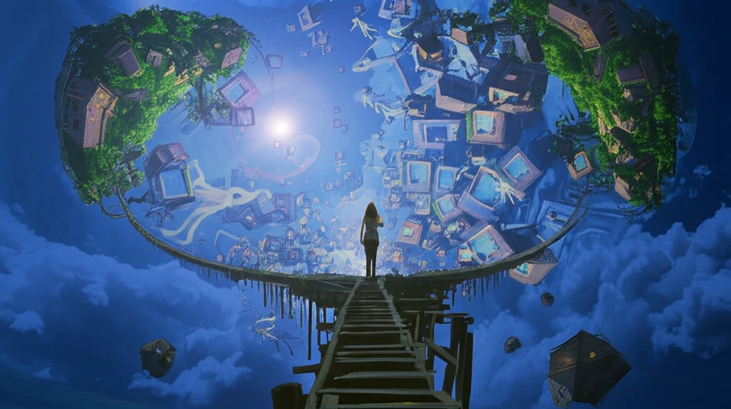 A surreal illustration of a bridge between the earthly and celestial, representing spirit homes.