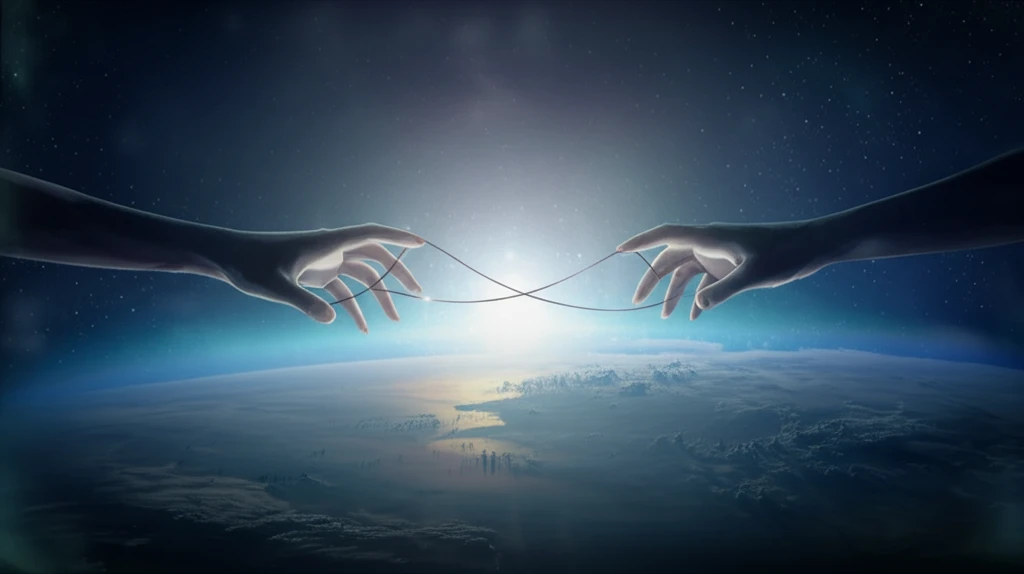 Hands reaching across Earth, symbolizing family connection despite distance.