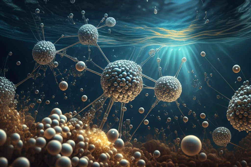 Silver and gold nanoparticles interacting in a water environment.