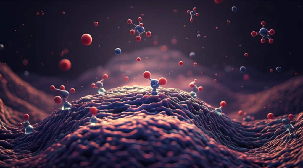 Abstract illustration of adsorption with energy transfer.