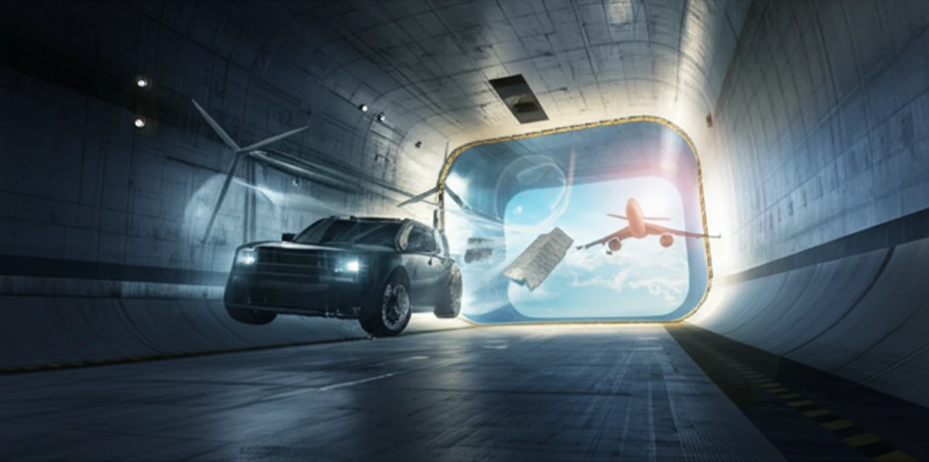Wind tunnel illustration symbolizing diverse applications.