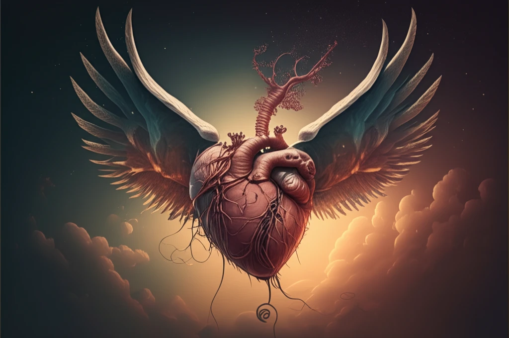 Heart with lung wings, representing improved breathing after heart surgery.