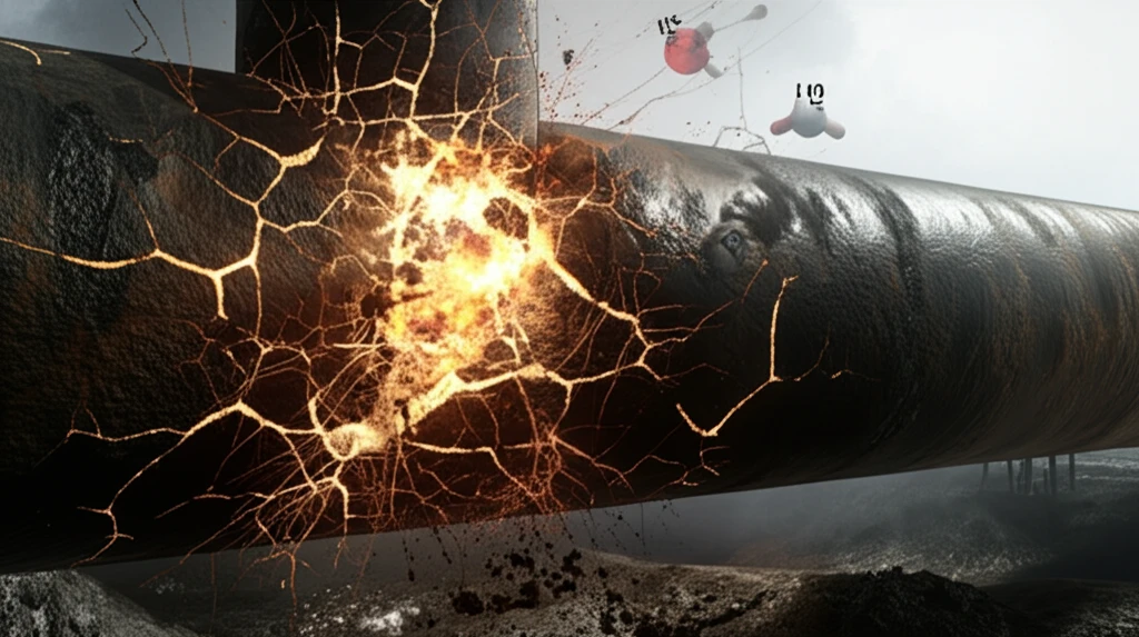 Corroded oil pipeline with sulfide stress cracking.