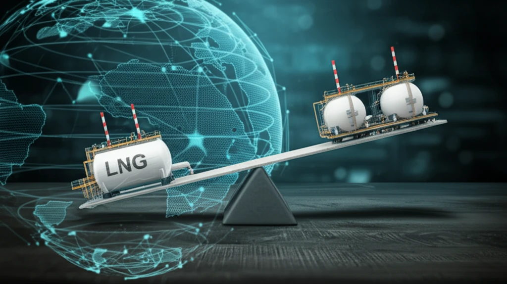 LNG plant balancing cost and efficiency with global gas supply chains in the background