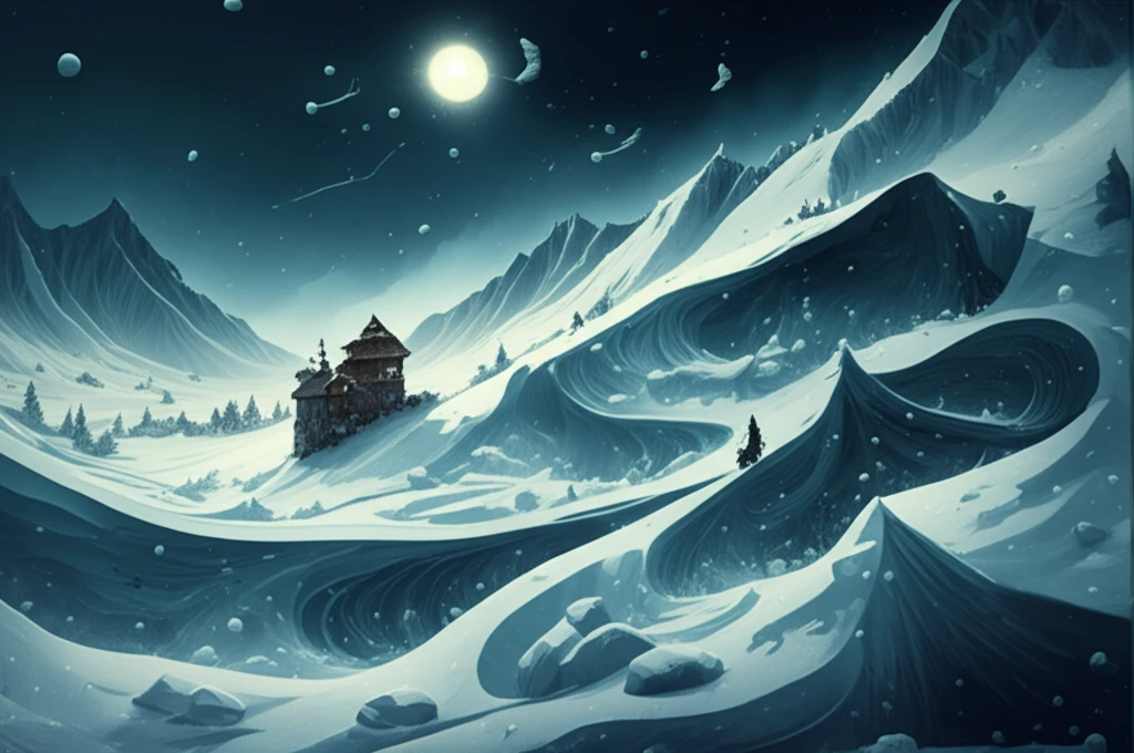 Illustration of wind currents flowing through snow.