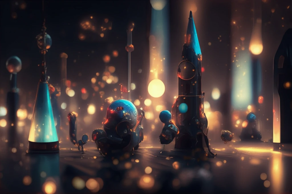 Surreal illustration of nanomaterials interacting with light.