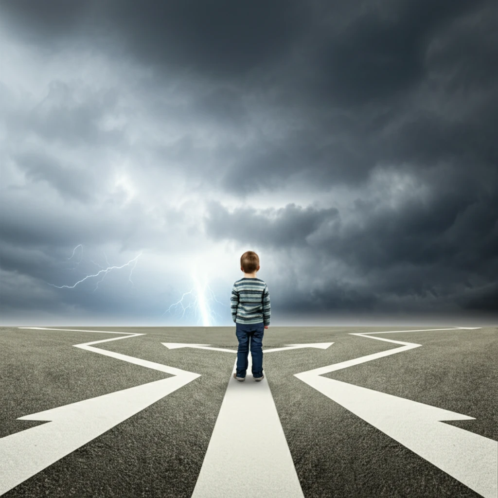 A child at a crossroads symbolizing behavioral choices and development.