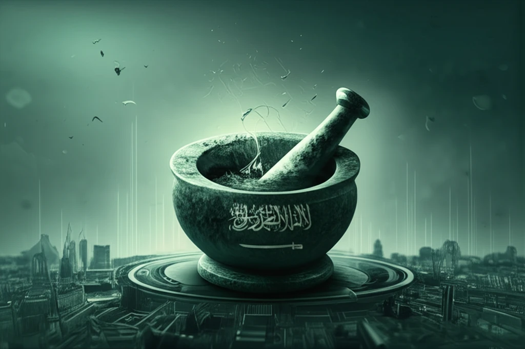 Mortar and pestle with Saudi Arabian landscape