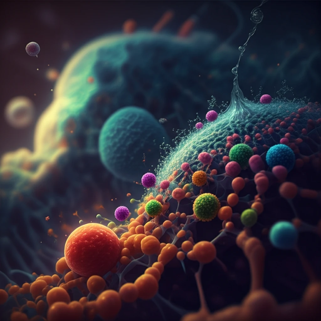 Microscopic view of hydrogel network adsorbing pollutants from water.