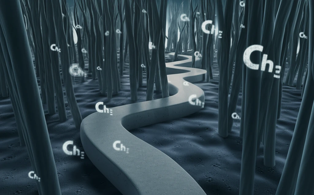 Surreal illustration of chloride symbols in a colon landscape, symbolizing hypochloremia and colorectal cancer.