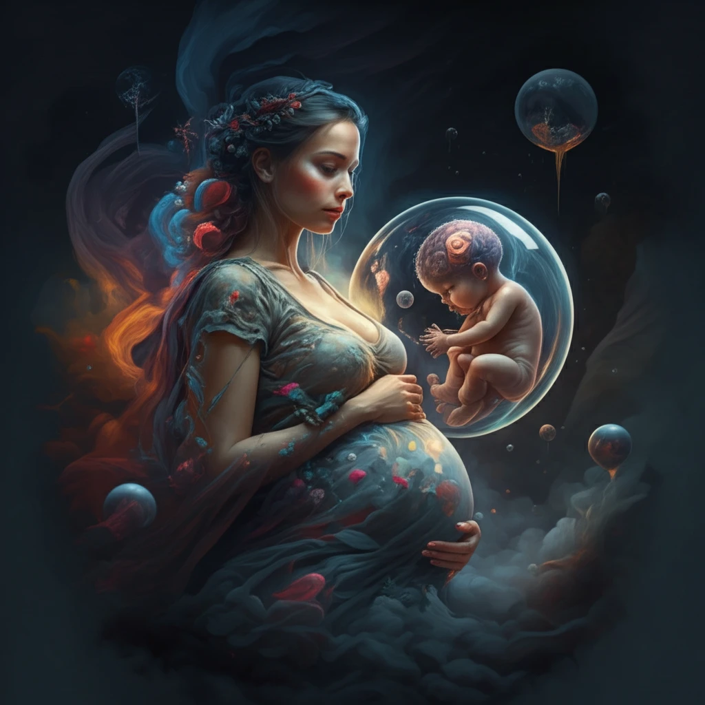 Protective Bubble: Pregnant Woman Surrounded by Health Symbols