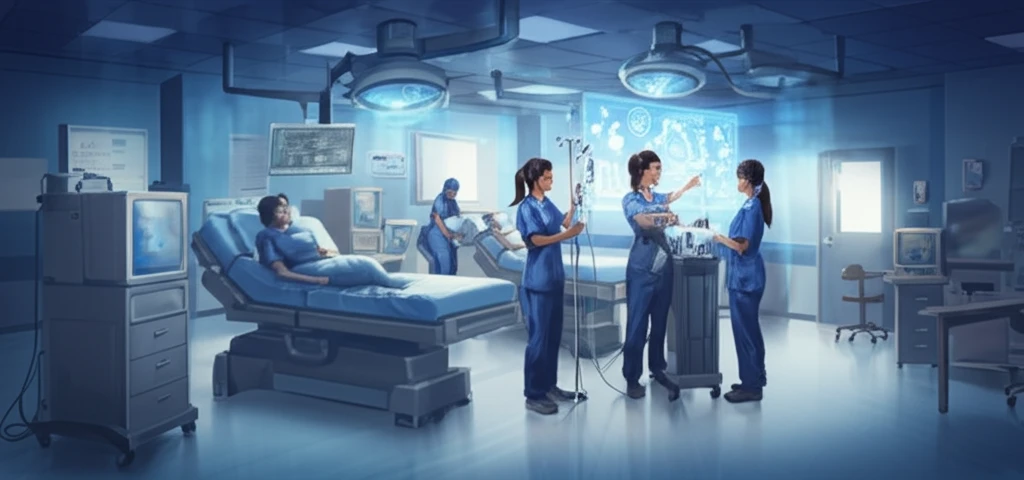 Nurses confidently administer chemotherapy in a pediatric oncology ward, using a mnemonic guide.