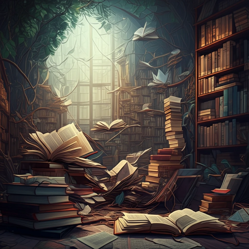 Books transforming into landscapes, symbolizing cultural exchange through translation.