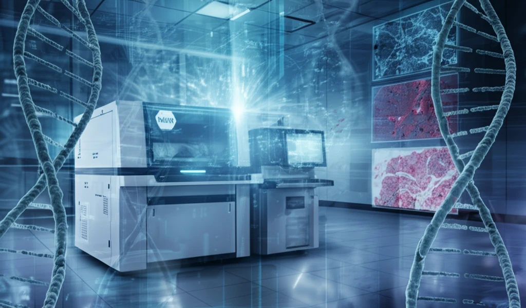 Futuristic lab with Roche Ventana BenchMark ULTRA staining system.