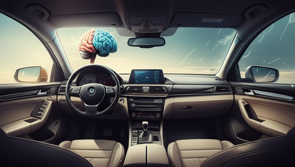 Car seamlessly merging with a driver's brain