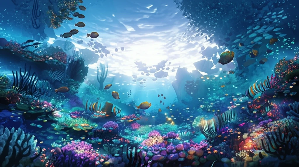 Vibrant coral reef in the South China Sea, symbolizing ocean governance and the balance between environmental preservation and territorial claims.
