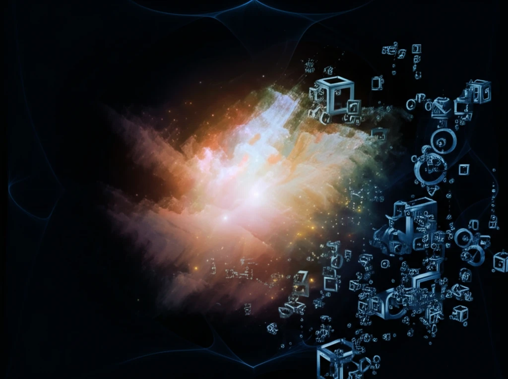 Surreal illustration of interconnected geometric shapes symbolizing Higgs varieties and fundamental groups.