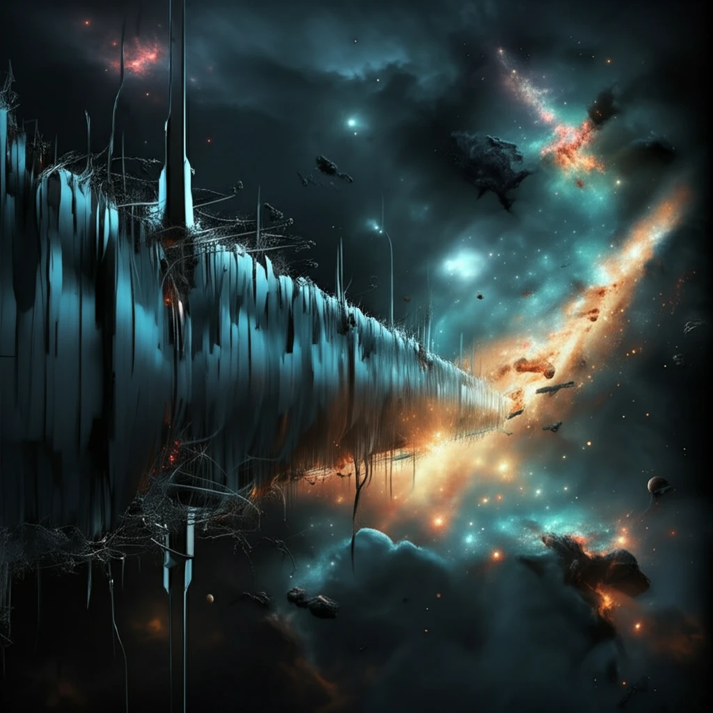A surreal depiction of a domain wall's interaction with an expanding inflationary universe.