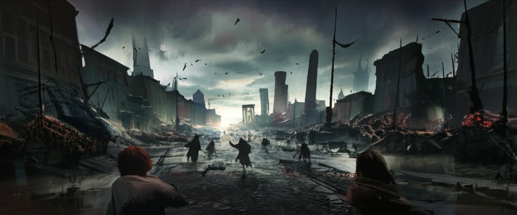 A surreal illustration depicting the chaos and danger of a flooded Roman street.