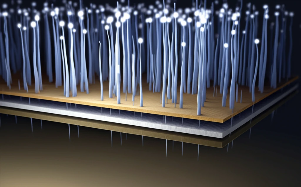 Glowing zinc oxide nanowires on silicon wafer with seed layers