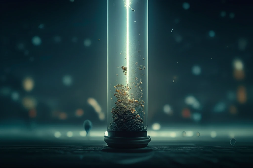 A visually striking representation of sedimentation with layers of particles settling in a cylinder.