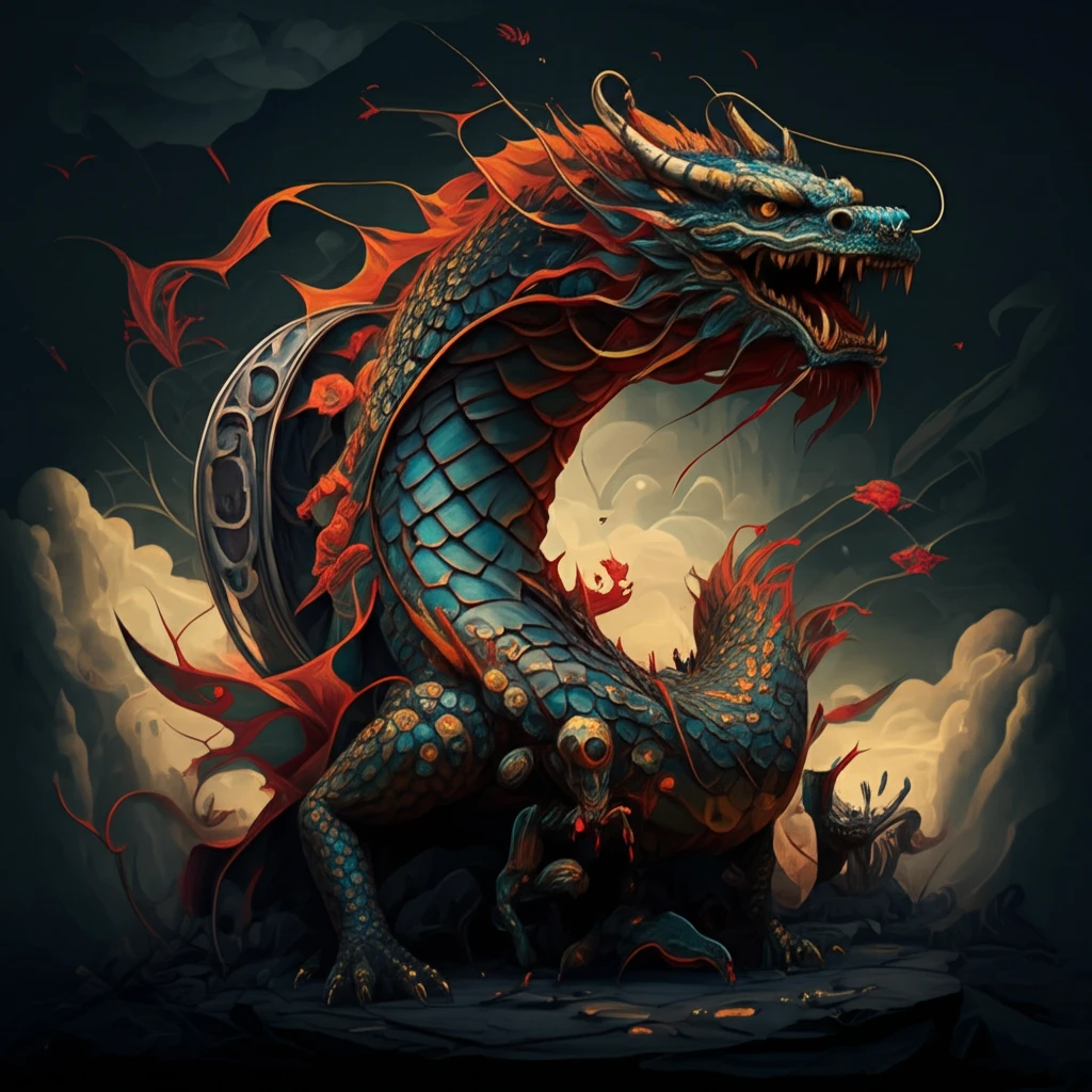 Hollywood film reel transforming into a Chinese dragon.