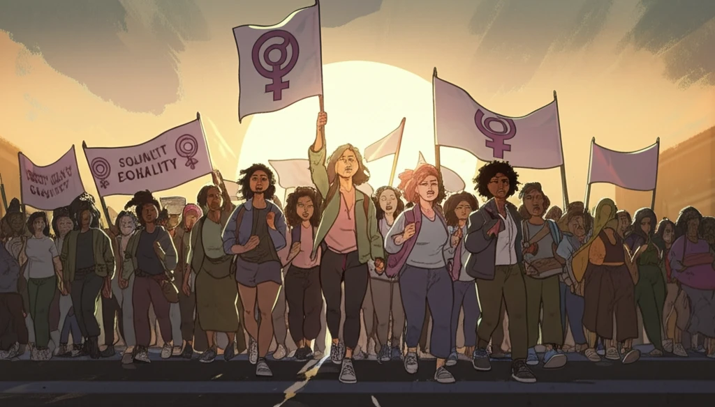 Diverse group of women marching for reproductive rights.